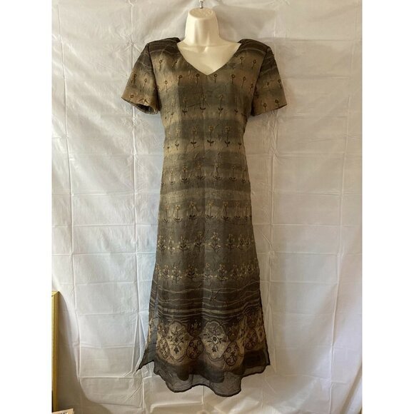 Vintage Y2K S.L. Fashions Dress Women 8 Green Floral Embroidered Maxi Boho Fairy - Picture 8 of 12